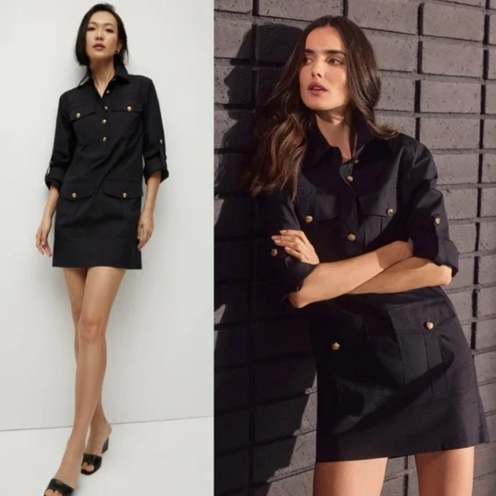 Veronica beard Saude cargo dress poplin  nwt roll tab 4 black poplin shirtdress